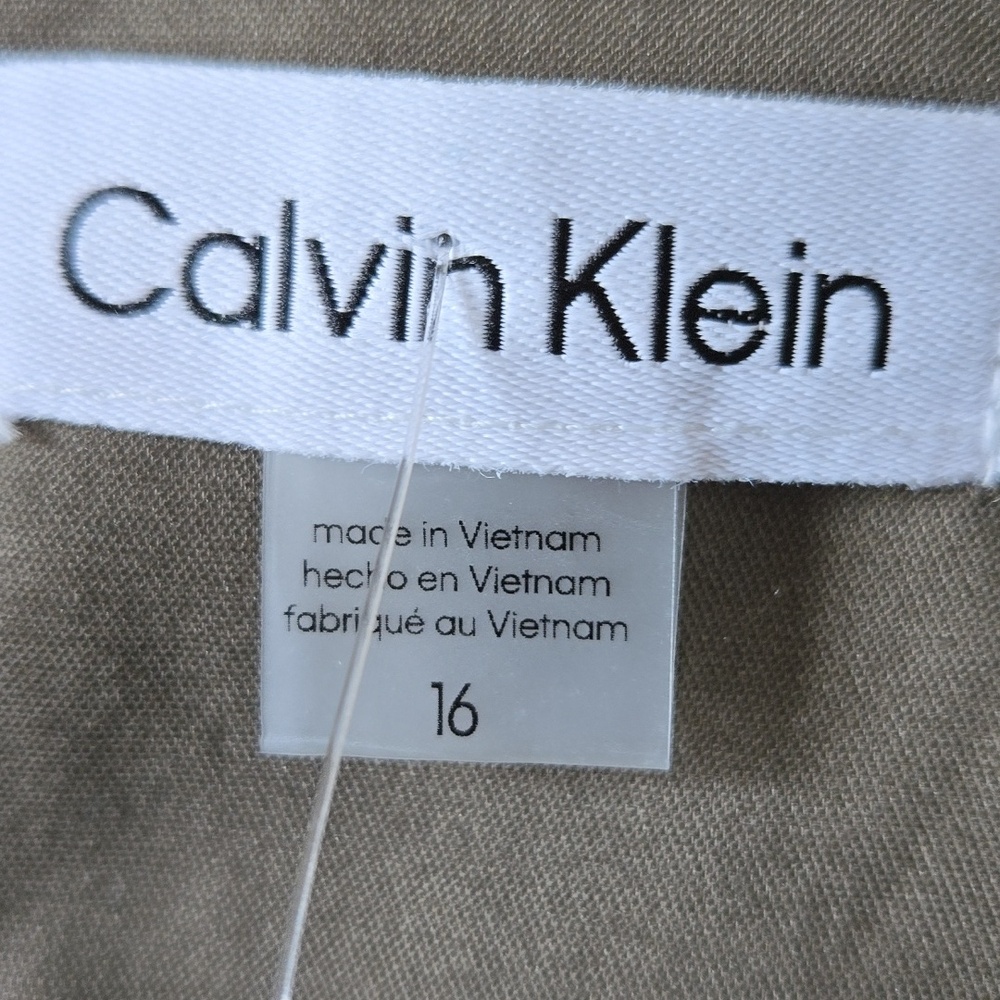 Calvin Klein Olive Button-Front Midi Shirt Dress - Picture 3 of 5